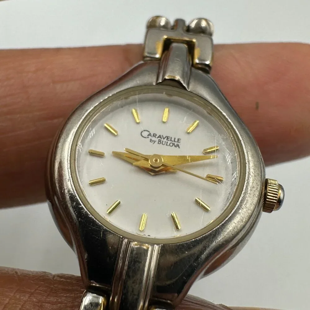 Caravelle by Bulova Watch Women Silver Gold Two Tone Small Dial 20MM New Battery